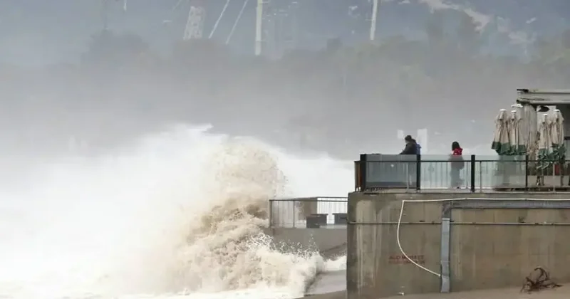 Antalya da dev dalgaların dövdüğü sahilde define avcıları mesai yaptı
