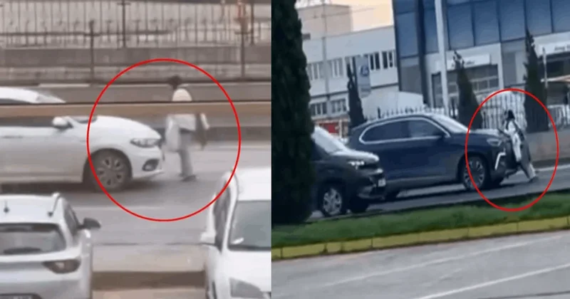 Araçları önüne atlayan kadın trafiği birbirine kattı Sözcü Gazetesi