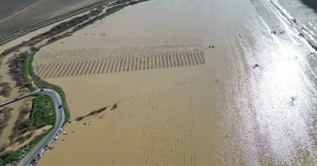 Nif Çayı taştı, Gediz Ovası su altında kaldı Manisa Haberleri