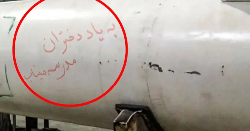 İran dan Tel Aviv e fırlatılan füzenin üzerine Minab okulu kız öğrencilerinin anısına yazıldı