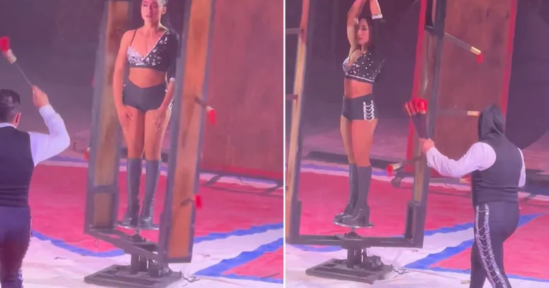 Sirkte yapılan tehlikeli gösteri yürekli ağza getirdi