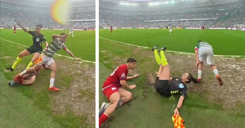 Kadın hakemi adeta biçti! Sonrasında yaşananlar daha da garip