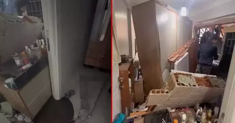 Zeytinburnu nda inşaatta yapılan beton dökme işlemi sırasında yandaki binanın duvarı çöktü