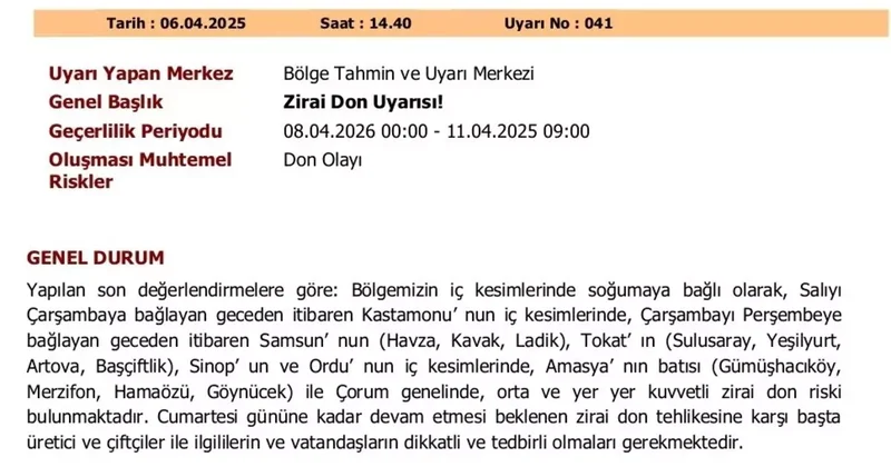 Zirai don uyarısı: Orta Karadeniz için kritik günler
