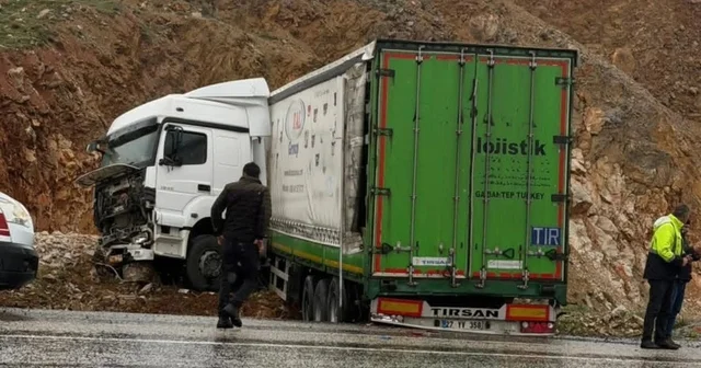 Malatya da yoldan çıkan tırın sürücüsü yaralandı Malatya Haberleri