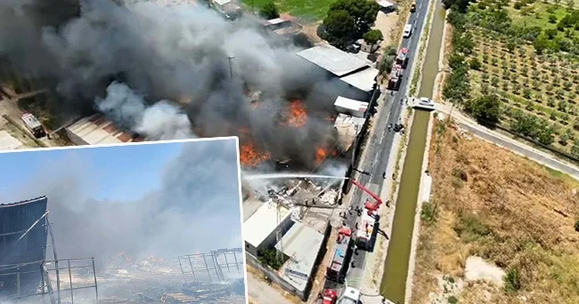 İzmir de geri dönüşüm fabrikasında yangın: Alevler kuru otlara da sıçradı! Ekipler müdahale ediyor