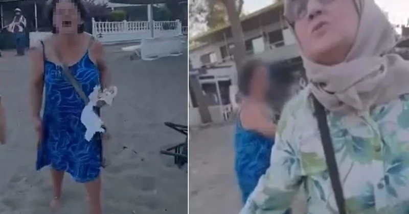 Plajda oturan başörtülü anne ile kızına saldıran kadın asıl şimdi yandı