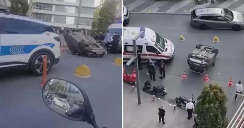 Sarıyer Maslak ta otomobil dubalara çarparak takla attı, sürücü ayakta tedavi edildi