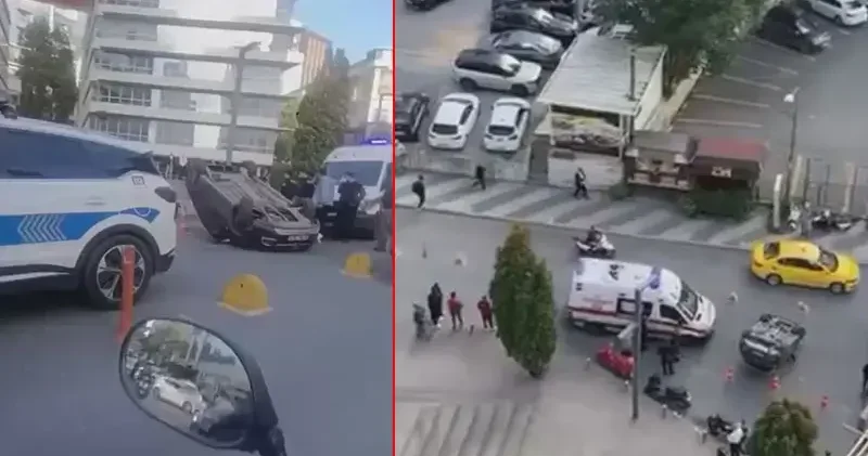 Sarıyer de dubalara çarpan otomobil takla attı