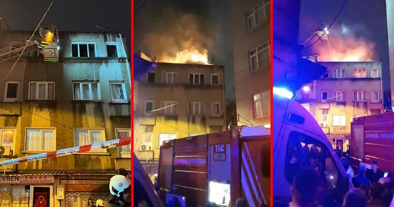 Fatih te korkutan yangın: 3 katlı binanın çatısı alev alev yandı