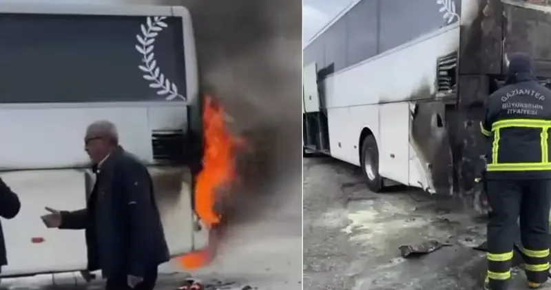 Seyir halinde alevler yükseldi: Otobüsteki yolcular son anda tahliye edildi Gaziantep Haberleri