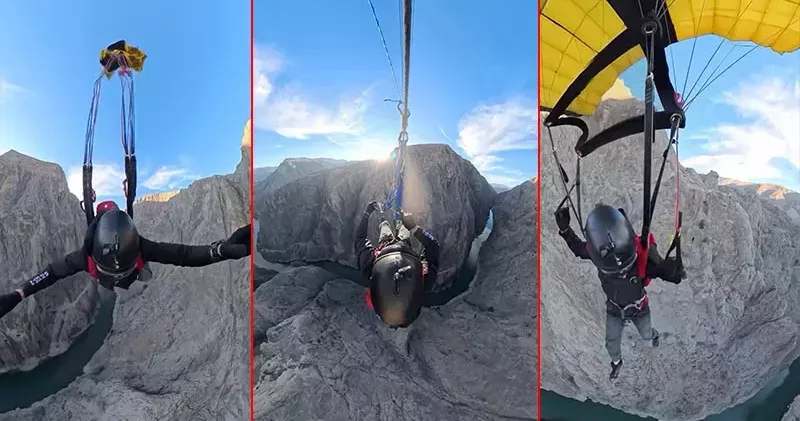 Karanlık Kanyon’da base jump atlayışı nefesleri kesti