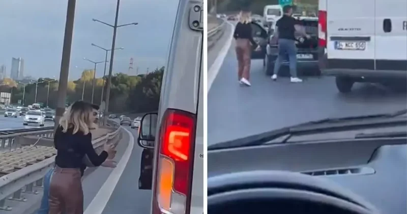 Önünü kesip saldırdılar! Trafikte skandal anlar kameralarda