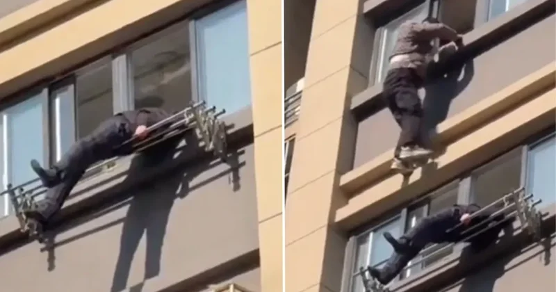 Çin de Mucizevi Kurtuluş: 15. Kattan Düşen Yaşlı Adam Çamaşır Askısına Takıldı