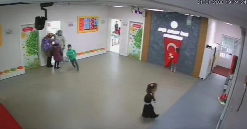 Anaokulu öğrencilerinin bayrak sevgisi güvenlik kamerasında