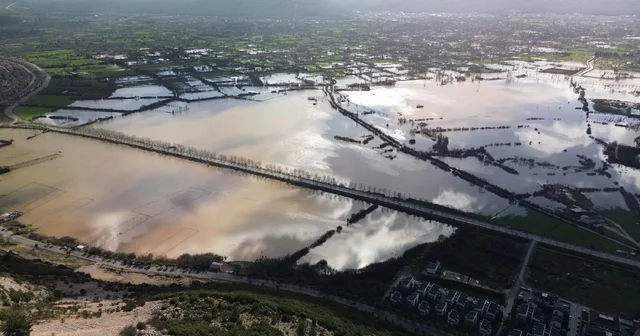 Muğla da su altında kalan tarım arazileri dronla görüntülendi Muğla Haberleri