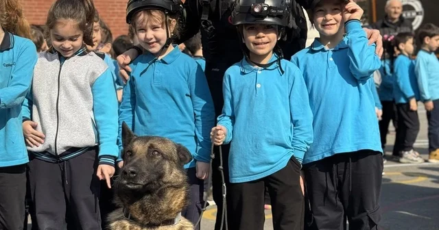 Arama kurtarma köpeği Tipo, öğrencilerin gözdesi oldu Bursa da öğrencilere deprem bilinci eğitimi ve tatbikat Bursa Haberleri