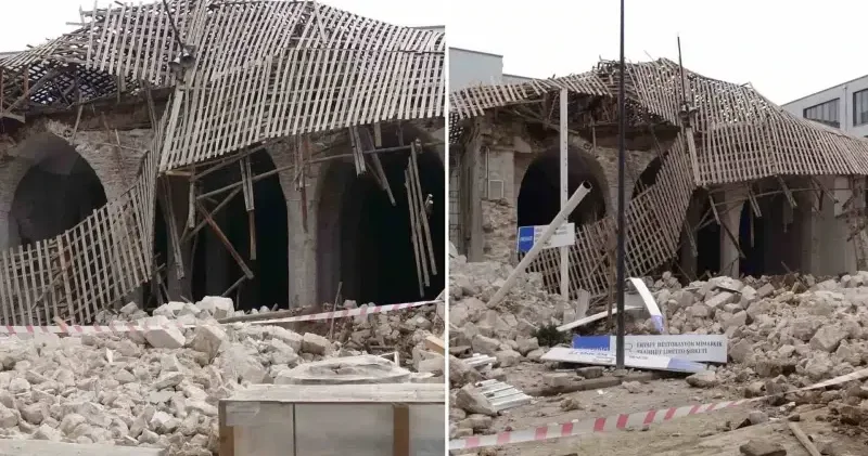 Malatya’da restorasyondaki caminin duvarında göçük meydana geldi: 1 yaralı Malatya Haberleri