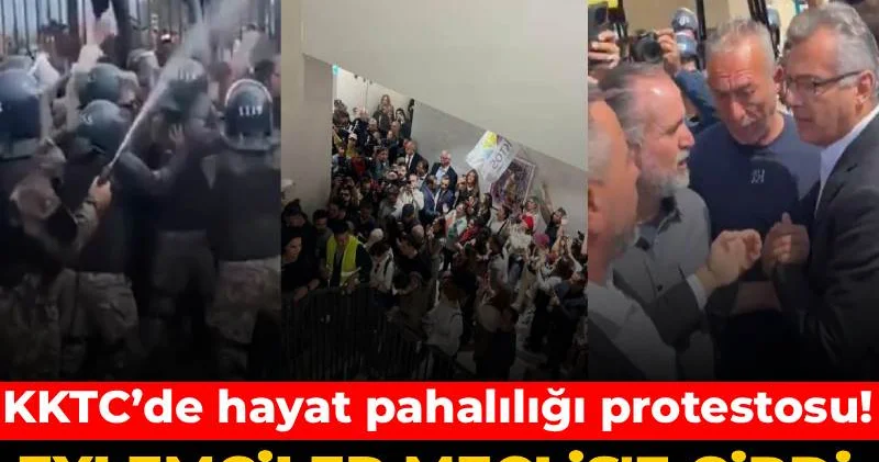 KKTC’de hayat pahalılığı protestosu! Eylemciler Meclis e girdi, polis biber gazı kullandı
