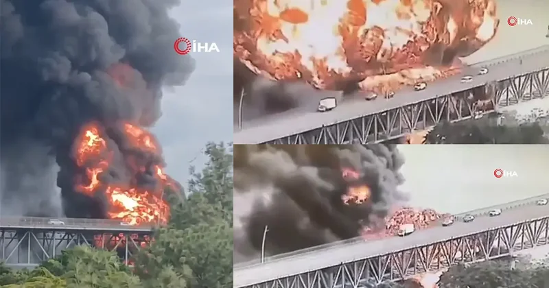 Koca köprü alev topuna döndü! Görüntüler dehşete düşürdü: Amerika Köprüsü nde facia