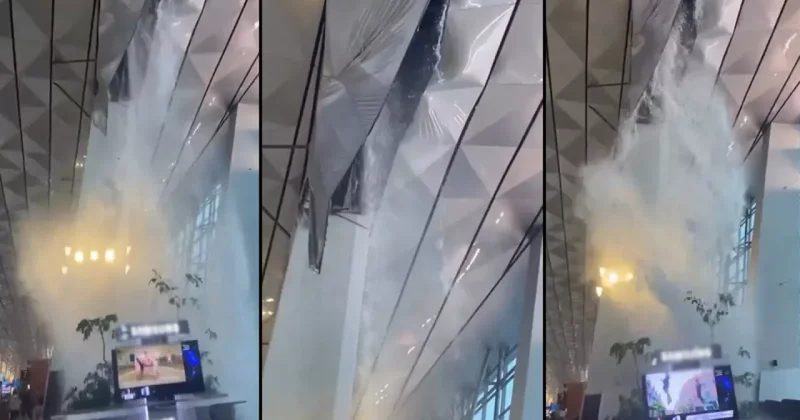 Şiddetli yağış yüzünden havalimanı çatısı çöktü