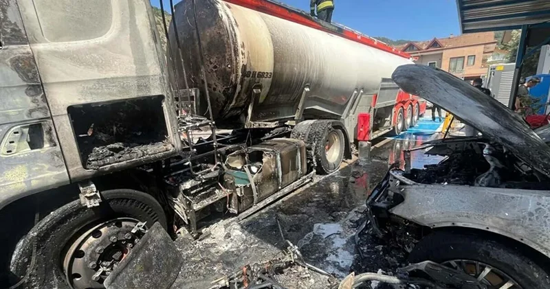 Mazot yüklü tanker benzin istasyonunda alev aldı!
