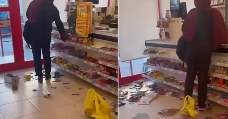 Sinir krizi geçiren kadın zincir marketi savaş alanına çevirdi