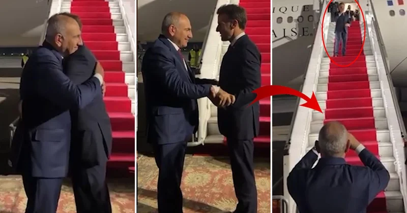 Macron ile Paşinyan birbirine zor veda etti! Defalarca sarıldılar, kalp yapıp öpücük yolladılar