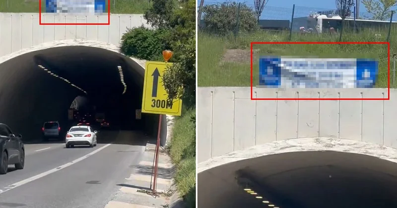 Tünel üzerine asılan yazıyı gösteren vatandaş, yazılan 20 TL lik cezaya isyan etti