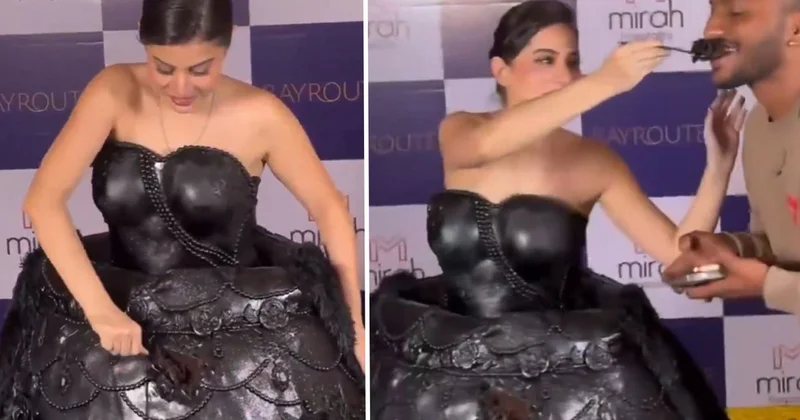 Bollywood oyuncusu yenilebilir elbisesini davetlilere ikram etti