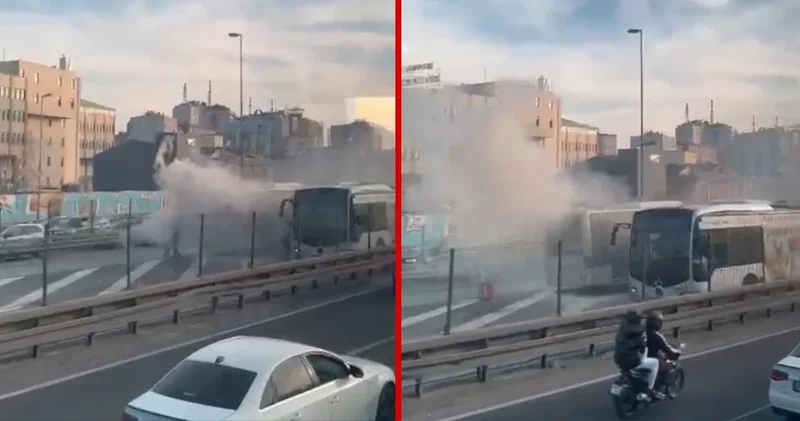 Okmeydanı nda metrobüs yangını! Hareket halindeyken bir anda alev aldı