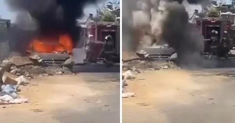 Sanayiye tamir için bırakılan otomobil alev alev yandı