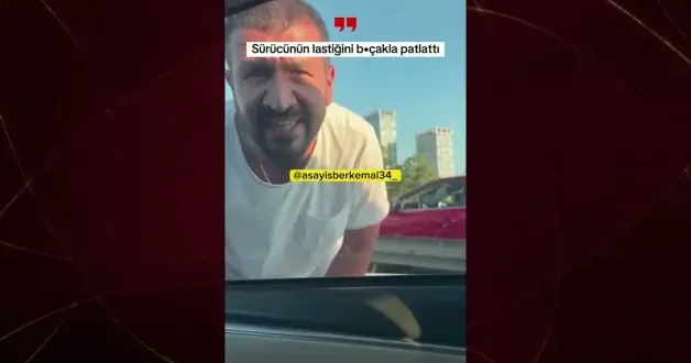 Yol vermedi diye aracın lastiğini kesti: Trafik magandası kamerada