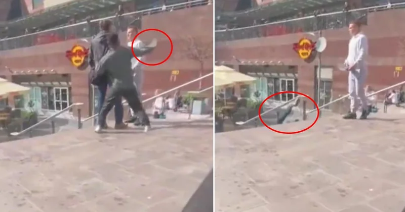Dehşet anları kamerada! Arkadan yaklaştı, tek yumrukla merdivenlerden düşürdü