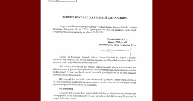 Baki Ersoy, Vatan Mahallesi Boyacı Mahallesi Bağlantı Yolu nu TBMM gündemine taşıdı Kayseri Haberleri Habertürk Yerel Haberler