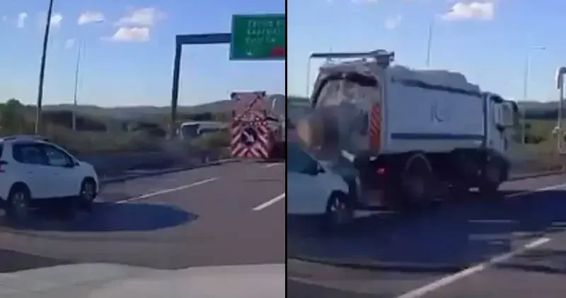Çekmeköy de otomobilin yol işaretleme aracına çarptığı kaza kamerada