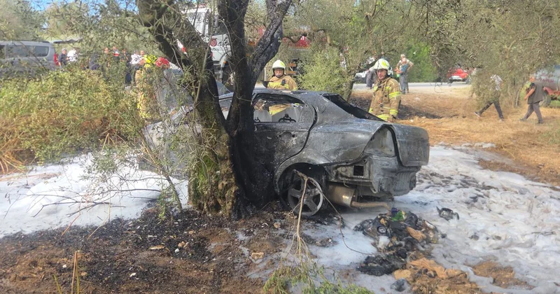 Orhangazi de zeytinliğe uçan otomobil alev aldı, 1 ölü 5 yaralı