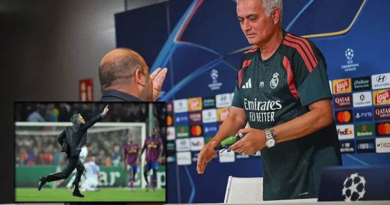 Jose Mourinho ya basın toplantısında fıskiye hediye edildi! Barcelona ya büyük gönderme Fanatik Gazetesi Futbol Haberleri Spor