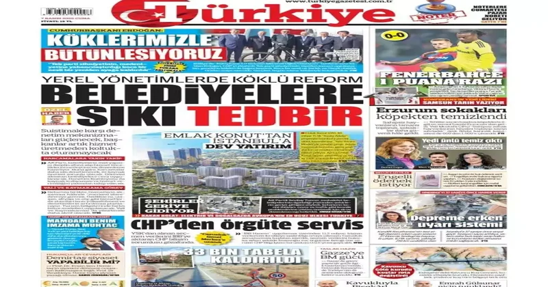 Belediyelere sıkı denetim: Yerel yönetimlere köklü reform 7 Kasım 2025 gazete manşetleri