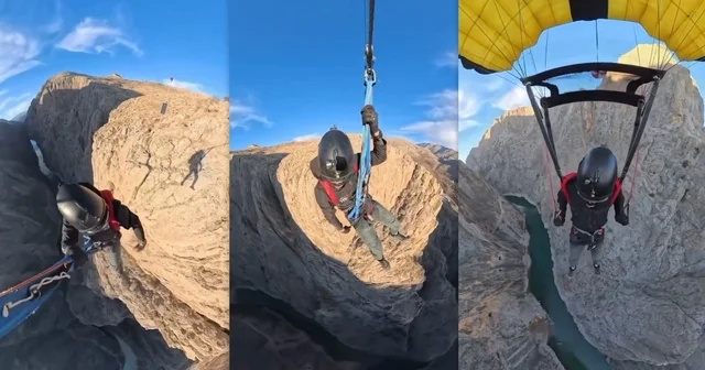 Karanlık Kanyon da base jump atlayışı nefes kesti Erzincan Haberleri