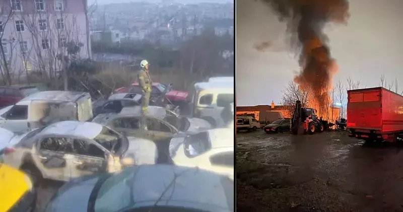Gaziosmanpaşa da otoparkta yangın: 14 araç zarar gördü