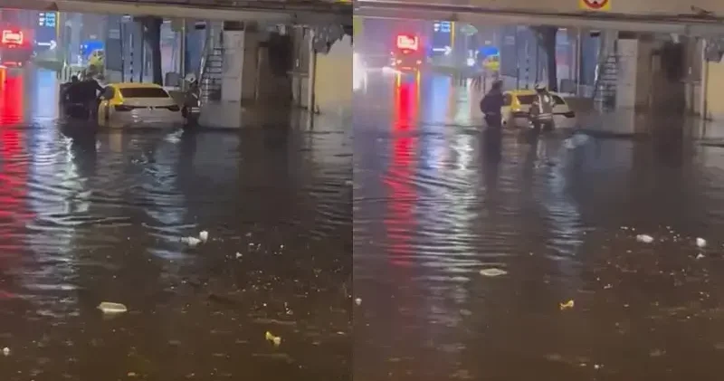 Fatih’te göle dönen alt geçitte mahsur kalan sürücü kurtarıldı