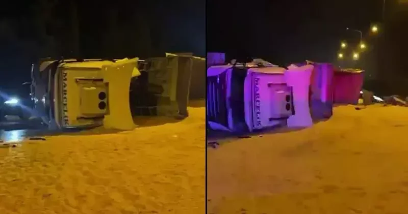 Mısır yüklü kamyon devrildi: 1 yaralı