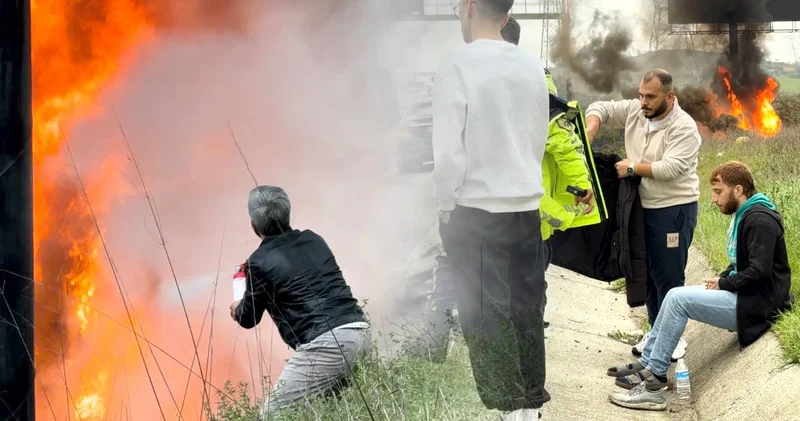 Sağanak yağış kazaya yol açtı! Minibüs araziye uçarak alev alev yandı