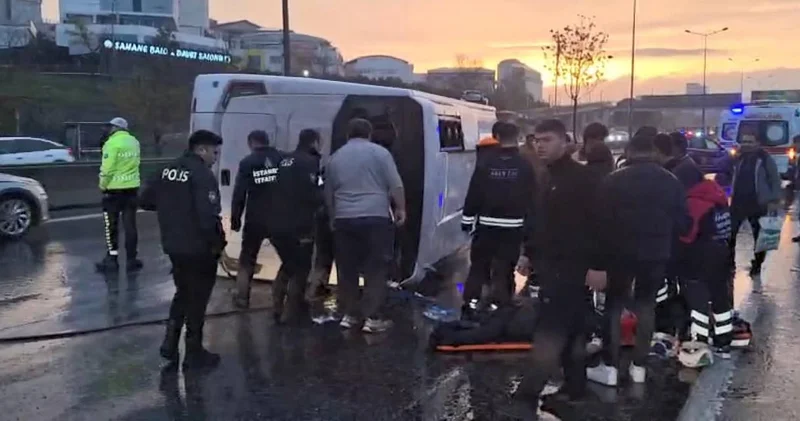 Havalimanı çalışanlarını taşıyan servis devrildi: 2 si ağır 5 yaralı