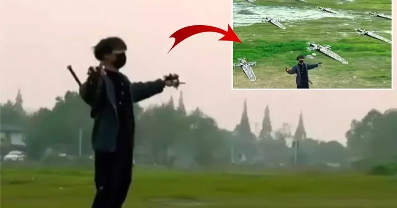 Dünya bu adamı konuşuyor! Kılıçlardan oluşan dron ordusu kurdu