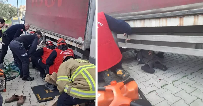 Kamyonun altında can pazarı: Vatandaşı kurtarmak için böyle mücadele ettiler