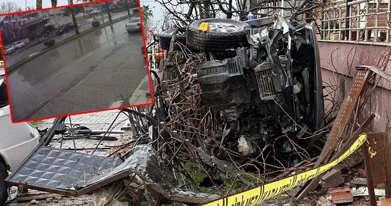 Kamyonetin 2 araca çarpıp apartmanın bahçesine girdiği kaza kamerada: 5 yaralı