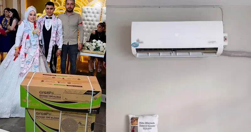 Düğünde gelin ve damada takı yerine klima hediye etti