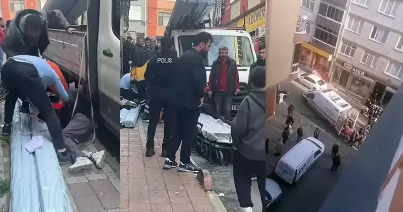 Bayrampaşa da kamyonetten kayan malzeme işçinin üzerine düştü; o anlar kamerada
